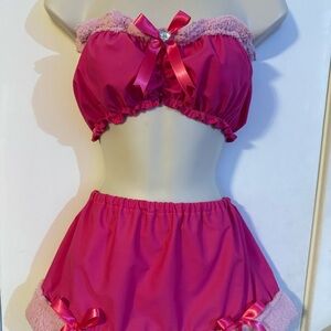 Y2K Angels Runway Inspired Pink Fur Micro Mini Skirt Crop Top